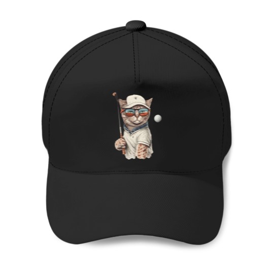 Discover Vintage Retro Cat Playing Golf Golfer Kitties Lover Baseball Caps