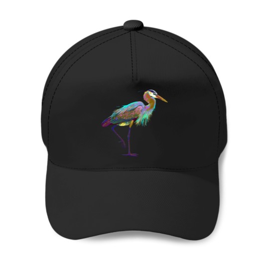 Discover Colourful Splash Bird Blue Heron Baseball Caps