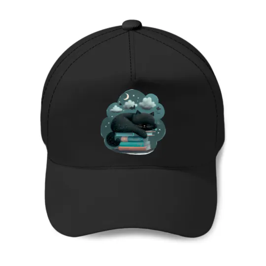 Discover Black Cat sleep with the moon Baseball Caps