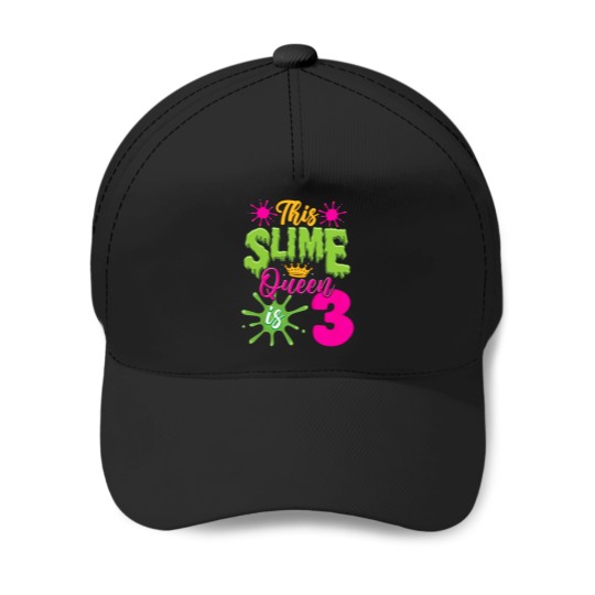 Discover Kids-This-Slime-Queen-Is-3-Slime-3Rd-Birthday-T-Shirt Baseball Caps