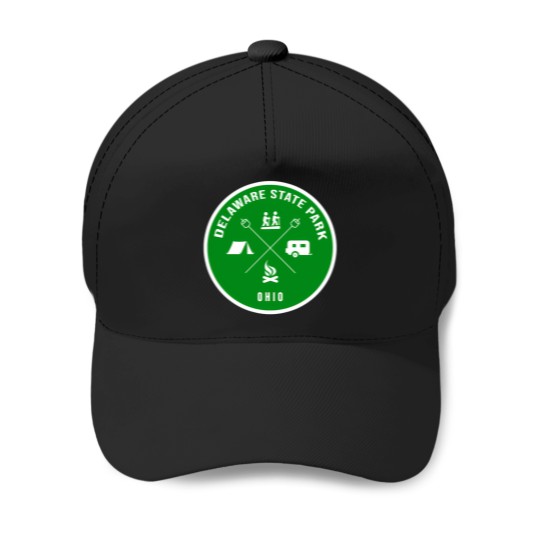 Discover Delaware State Park Ohio Heraldic Logo Baseball Caps