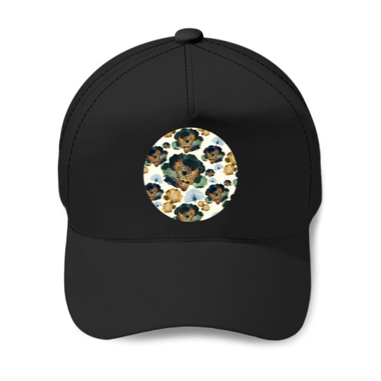 Discover Indigo Flowers And Peacocks Baseball Caps