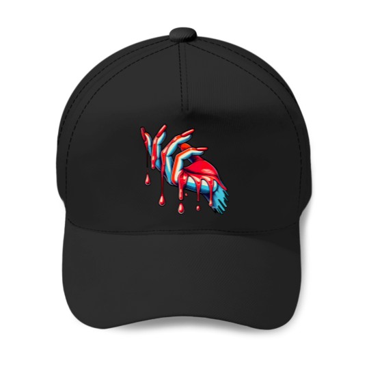 Discover Dripping Crimson: Red Painted Nails Baseball Caps