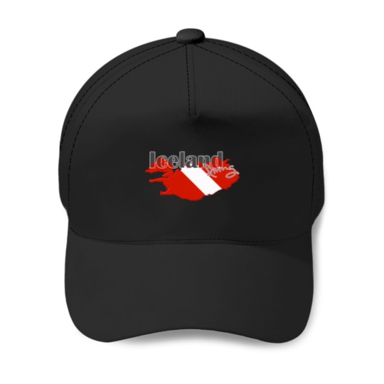 Discover Iceland Diving Diver Flag Map T-Shirt Baseball Caps