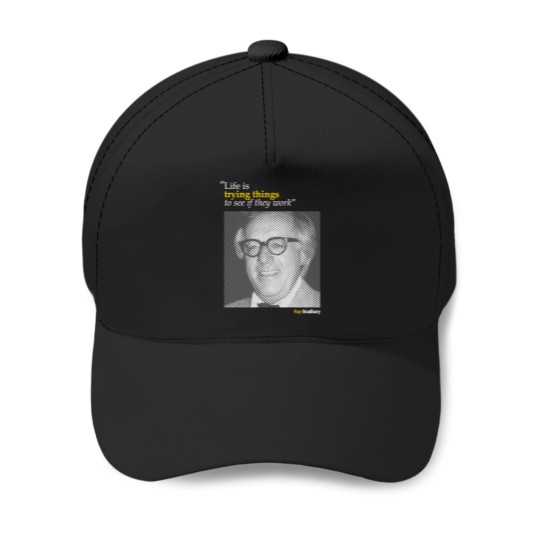 Discover Ray-Bradbury'S-Portrait-With-A-Creativity-Quote-(Inverse)---Copy T-Shirt Baseball Caps