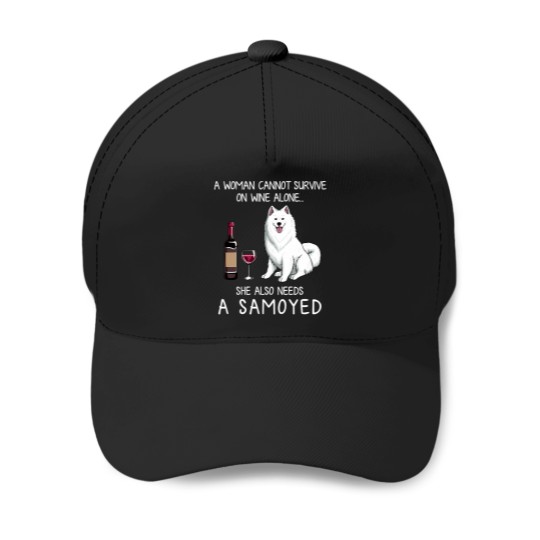 Discover Samoyed and wine Funny dog Baseball Caps