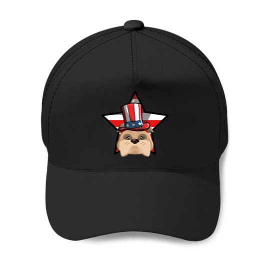 Discover Funny American Bulldog USA Flag Star 4th July Baseball Caps