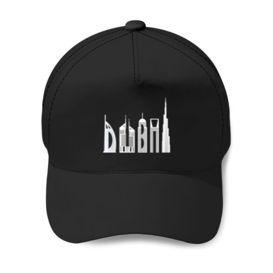 Discover Dubai Skyline Famous Buildings Typography Baseball Caps