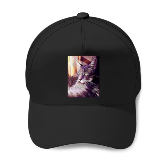 Discover Kitty in the window Baseball Caps
