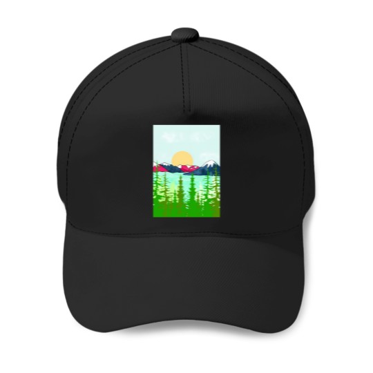 Discover Pink And Blue Mountain Spring Active T-Shirt 1568 Baseball Caps