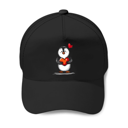 Discover Valentines Day Penguin Holding A Red Heart, Penguin Valentine Active T Tee Baseball Caps