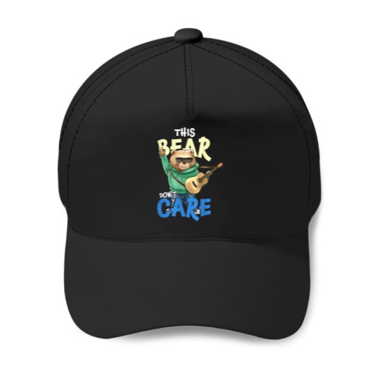 Discover this bear dont care funny guitar player Baseball Caps