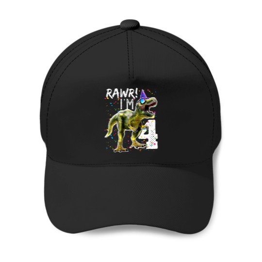 Discover Kids-Rawr-I'M-4-4Th-Birthday-T-Rex-Dinosaur-Party-Gift-For-Boys-T-Shirt Baseball Caps