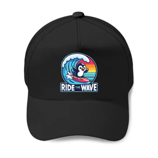 Discover Ride The Wave Cute Funny Penguin Surfing Active T Tee Baseball Caps