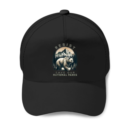 Discover Protect Ousr National Parks Resist Retro Vintages Grizzly Bear Baseball Caps