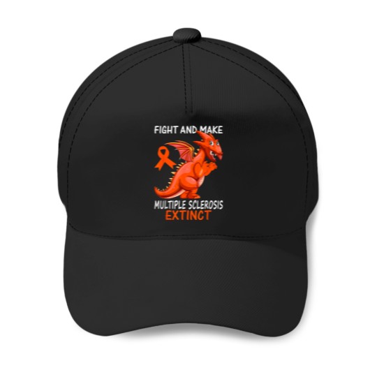 Discover Multiple Sclerosis Awareness Orange Ribbon Funny Dinosaur Baseball Caps