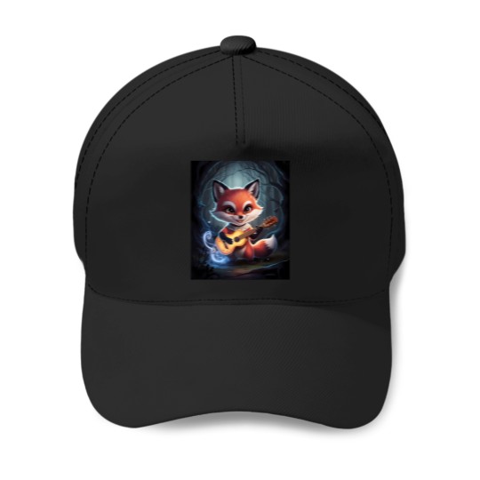 Discover Fox Portrait playing guitar musical character fantasy whimsical Baseball Caps