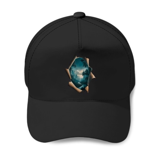 Discover Forest-Scene-That-Peeks-Through-Rip--Ped T-Shirt Baseball Caps