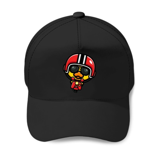 Discover a duck riding a cute motorcycle.png Baseball Caps