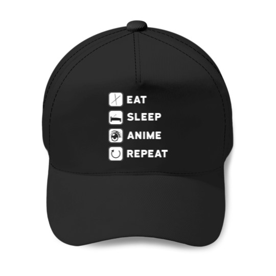 Discover Anime Design - Eat Sleep Anime Repeat Baseball Caps