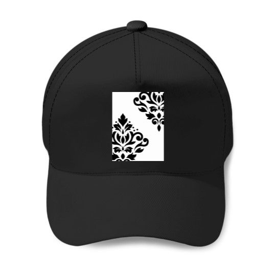 Discover Scroll-Damask-Art-I-Black-On-White T-Shirt Baseball Caps
