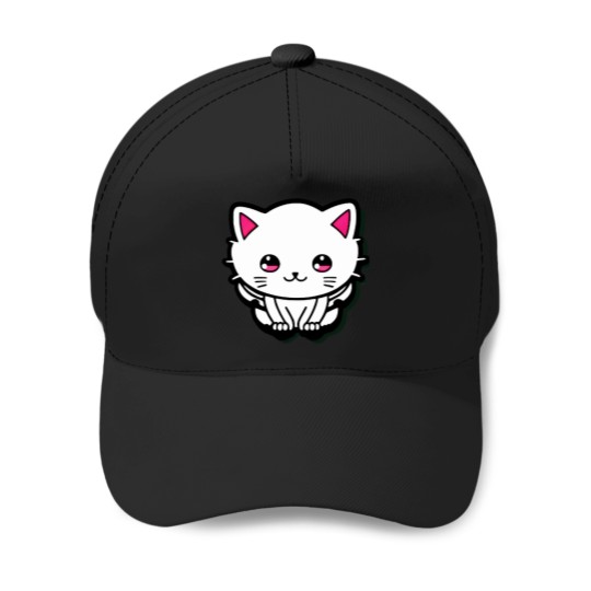 Discover Cute-White-Cat-Sparkling-Pink-Eyes-Active-T-Shirt Baseball Caps