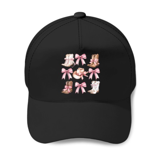 Discover Coquette-Cowgirl-Boots-With-Pink-Bows-Aesthetic-Y2K-Womens-T-Shirt Baseball Caps