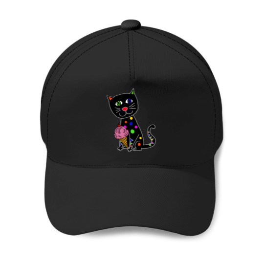 Discover Smilepetsa Black Cat Eating Ice Cream Cone Baseball Caps