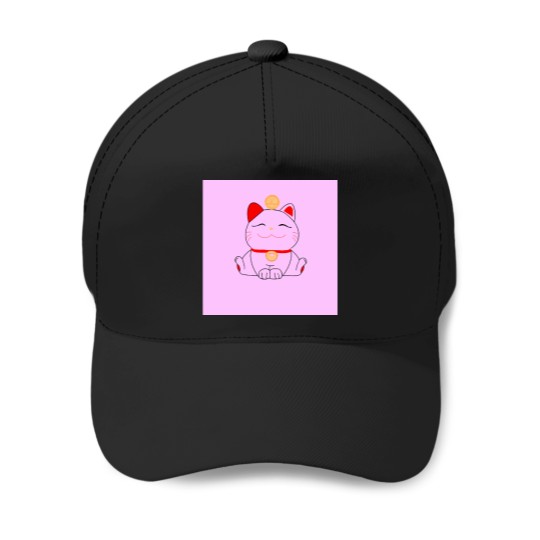 Discover Good-Luck-Maneki-Neko-Cat-On-Pink T-Shirt Baseball Caps