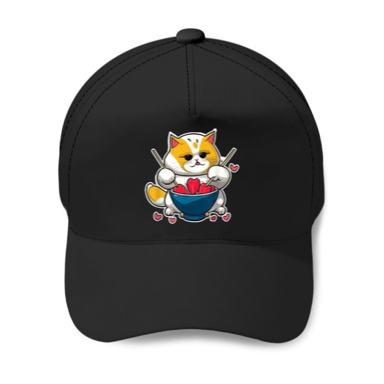 Discover Anime Cat Eating Ramen Noodles With Hearts Valen Baseball Caps