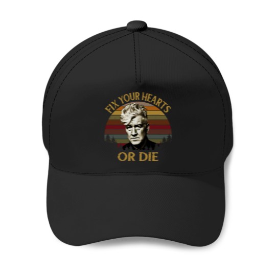 Discover David Lynch Retro Fix Your Hearts Or dies Essential Baseball Caps