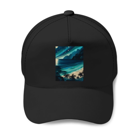Discover 7297 Evening Beach Cove - Geometric - Serene Night Graphic T-Shirt Baseball Caps