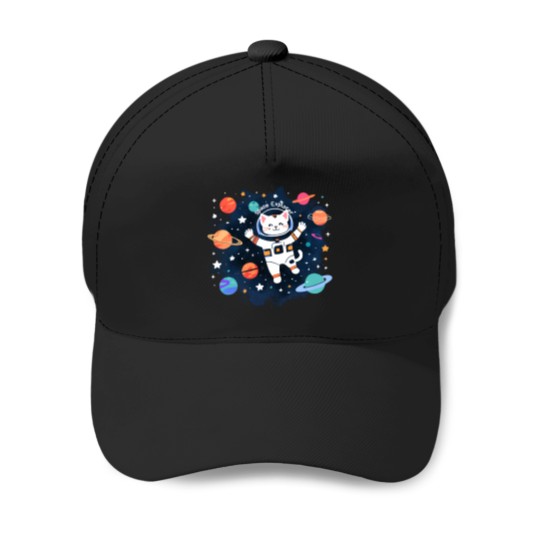 Discover Space Explorer Cat Brave Feline on a Cosmic Mission Baseball Caps
