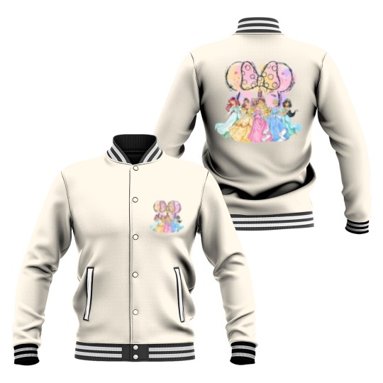 Discover Vintage Disneyyy Princess Squad Baseball Jackets, Watercolor Castle Baseball Jackets