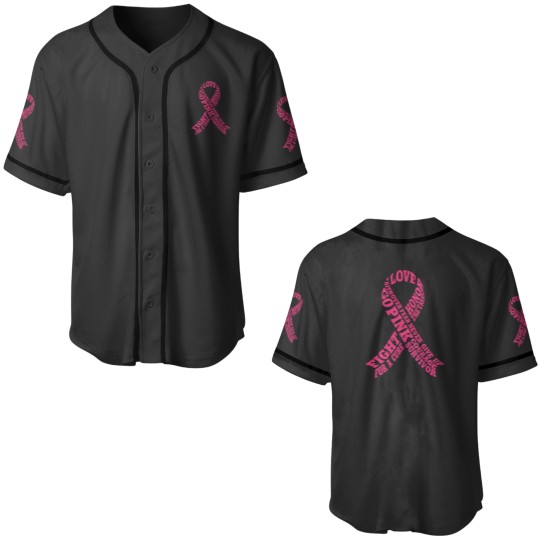 Discover Breast Cancer Awareness Pink Ribbon Typography Word Art Baseball Jerseys