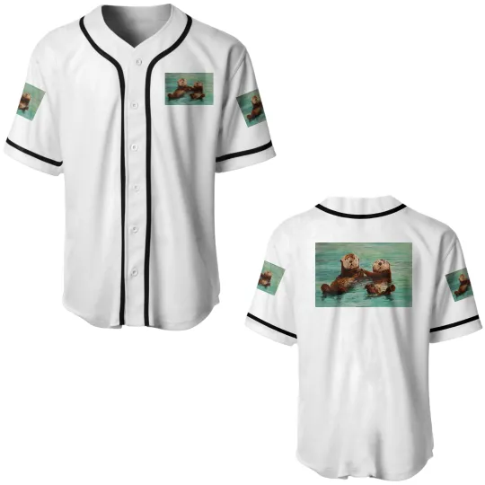 Discover Cute otters holding hands Canvas Baseball Jerseys