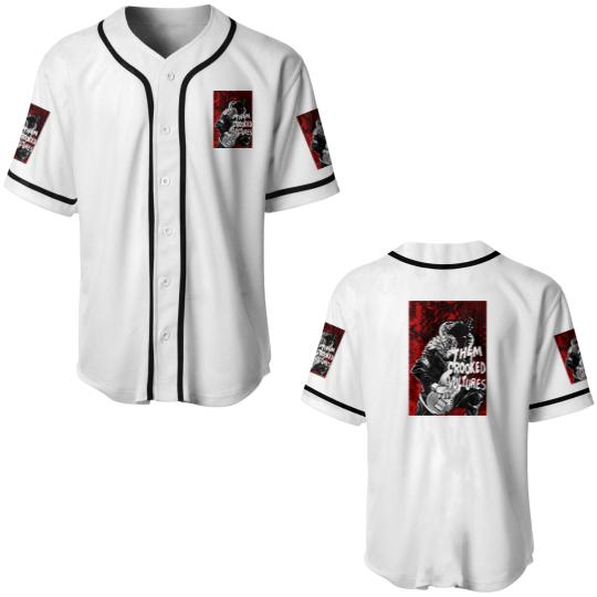 Discover Them crooked vulture playing on the guitar, red background Baseball Jerseys