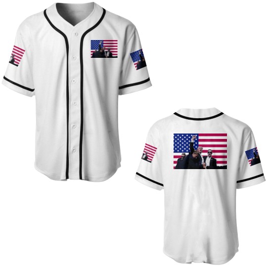 Discover Trump Fist Pump Flag MAGA 2024, Trump Flag, Patriotic Flag Baseball Jerseys