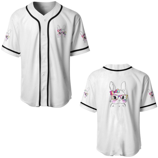 Discover Cute Bunny Rabbit Face Tie Dye Glasses Girl Happy Baseball Jerseys