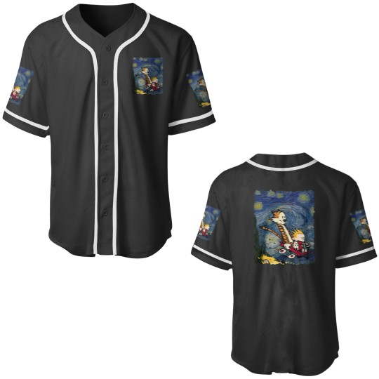 Discover Calvin and Hobbes Graphic Stary Night 1 Baseball Jerseys