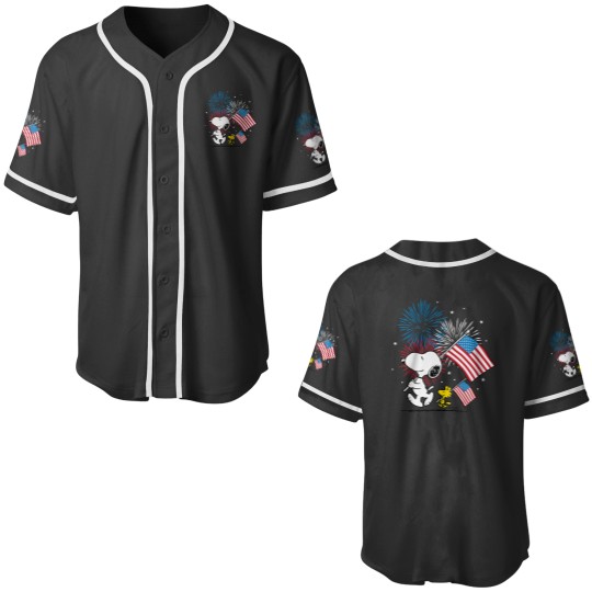 Discover Peanutsss Snoopy Woodstock American Flags Fireworks Baseball Jerseys