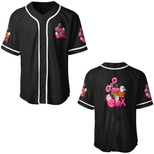 Discover In October We Wear Pink Ghosts Pumpkins For Breast Cancer Baseball Jerseys