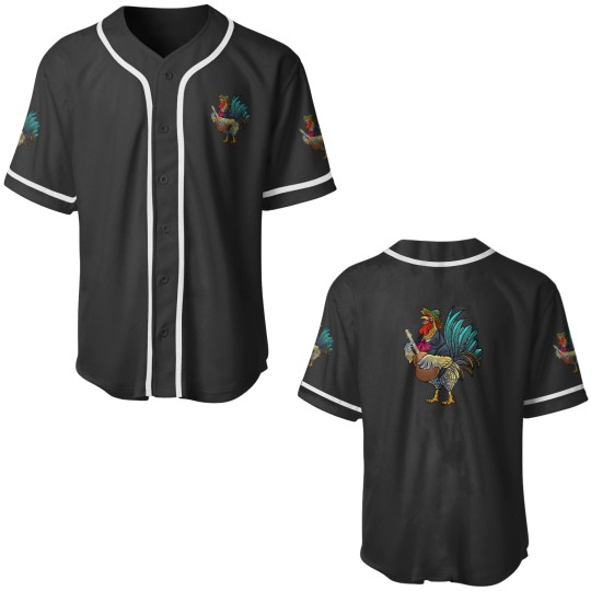 Discover Giant Rooster Guitaring Funny Chicken Gallo Playing Guitar Baseball Jerseys