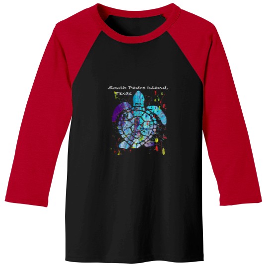 Discover Beach Design South Padre Island Beach, Texas Abstract Sea Turtle Baseball Tees