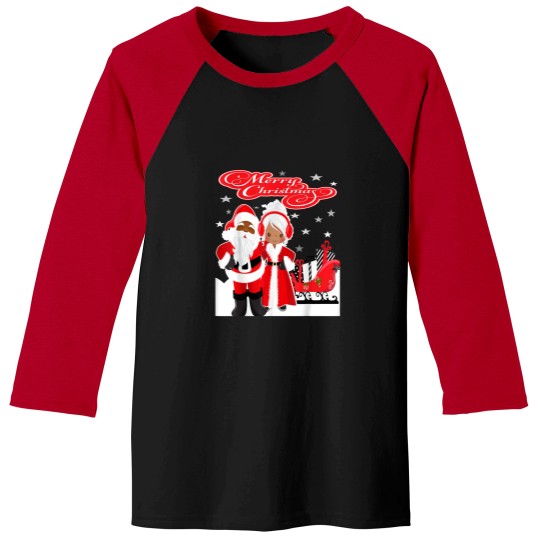 Discover Merry Christmas Santa Claus Mrs Claus African American Baseball Tees