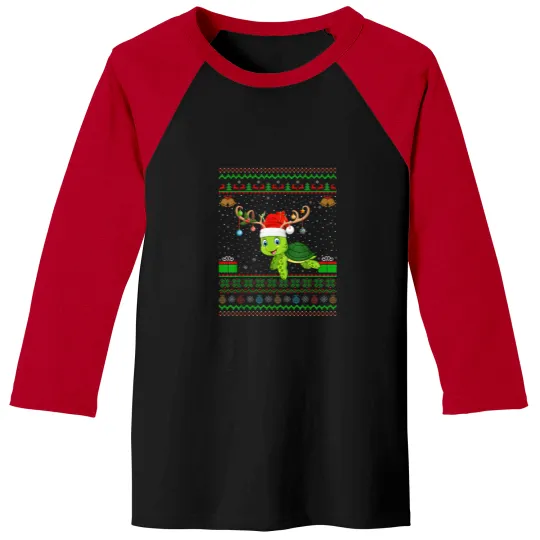 Discover Reindeer Santa Hat Matching Ugly Sea Turtle Christmas Baseball Tees