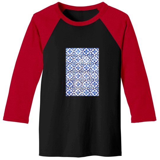 Discover Portuguese tiles. Blue flowers and leaves Long Baseball Tees