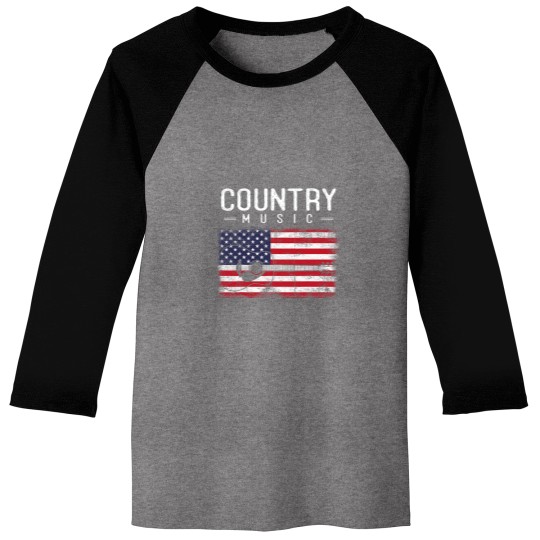 Discover Country Music Vintage Guitar American Flag 21 Baseball Tees