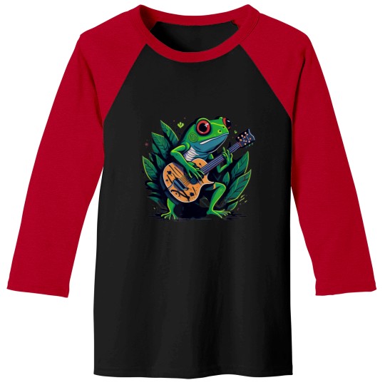 Discover Funny Red-eyed Tree Frog Playing Guitar Baseball Tees