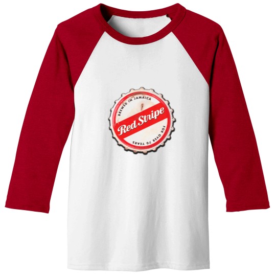 Discover Red Stripe Bottle Cap Baseball Tees